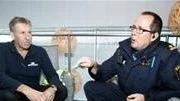 Presskonferens inför rallytävling. Arrangörens
Anders Norstedt och polisens Johan Boström