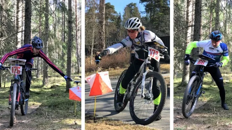 Det var full fart efter kontrollerna när tävlingen höll på. Från vänster: H21-vinnaren på sprintdistansen, Patrik Svedberg från Gävle, sprintrean i D21, Ingrid Stengård från OK Trian (Finland), samt H50-vinnaren Henrik Johnsson som var snabbast i medel.