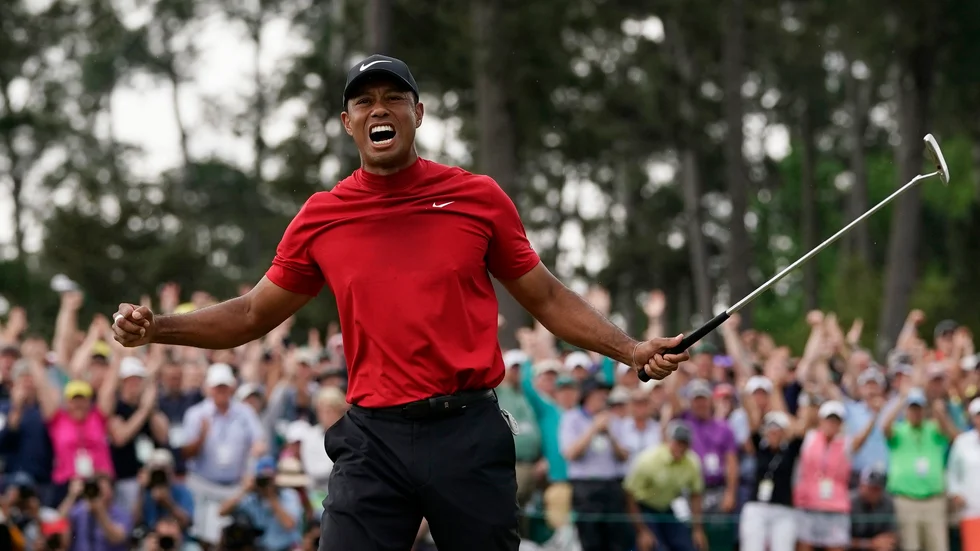 Tiger Woods firar sin senaste Masters-titel 2019. Arkivbild.