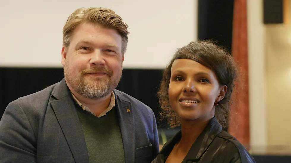 Anders Härnbro och Nasra Ali, Socialdemokraternas toppnamn inför höstens kommunalval i Strängnäs.