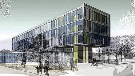 Skandionkliniken ska byggas i kvarteret Blåsenhus i Uppsala. Första patienten behandlas 2011. (Illustration: WSP Arkitektur)