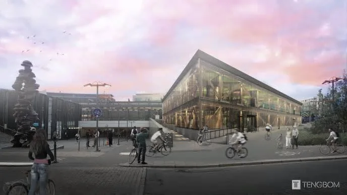 Under fem veckor kommer monteringen av cykelparkeringsgaragets limträstomme att pågå.