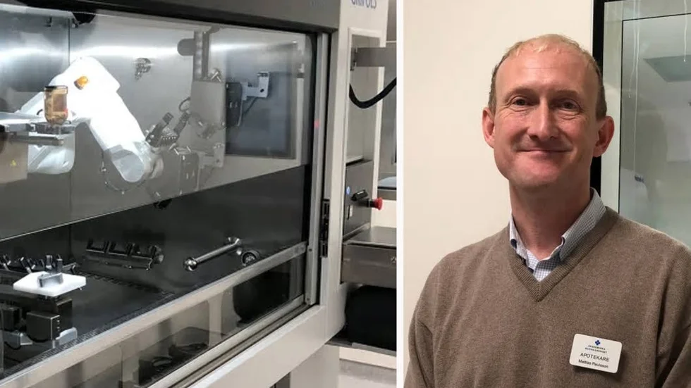 Mattias Paulsson, apotekare inom avdelningen läkemedel och farmaci på Akademiska sjukhuset, hoppas att sjukhusets nya robot ska frigöra tid för personal att vara ute mer på avdelningarna.