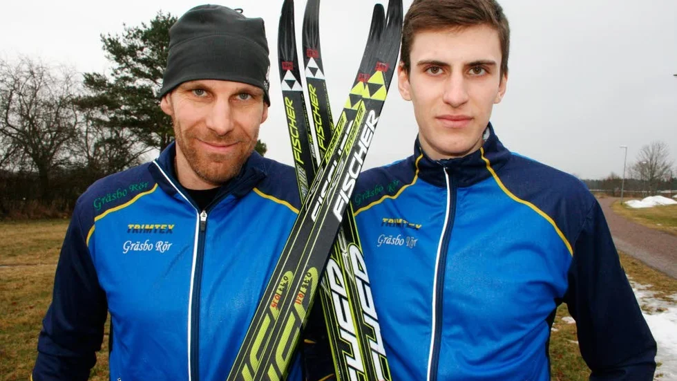 Far och son. Ulf och Pontus startar båda i elitledet i söndagens Vasalopp.