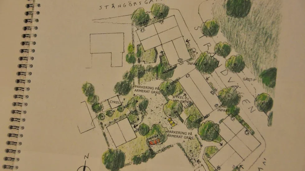 Ett av förslagen till nybyggnation i kvarteret Sjöblick i Östhammar längs Strandvägen, mellan Norra Tullportsgatan och Stångörsgatan. Ritat av Arken arkitekter AB.