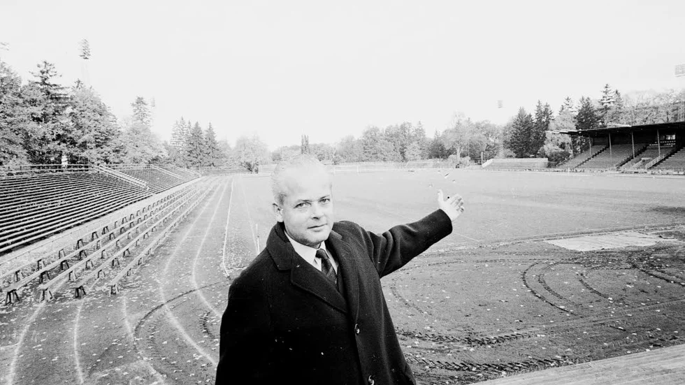 Owe Bergström på Studenternas IP inför det allsvenska fotbollskvalet mot Landskrona på hösten 1968.