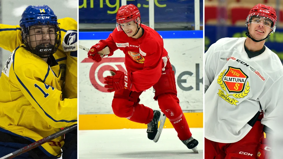 Almtunajuniorerna (fr v) Filip Ekberg, Ludvig Mellgren och Volodymyr Troshkin. Alla tre framgångsrika spelare i klubbens J20-lag den gångna säsongen.