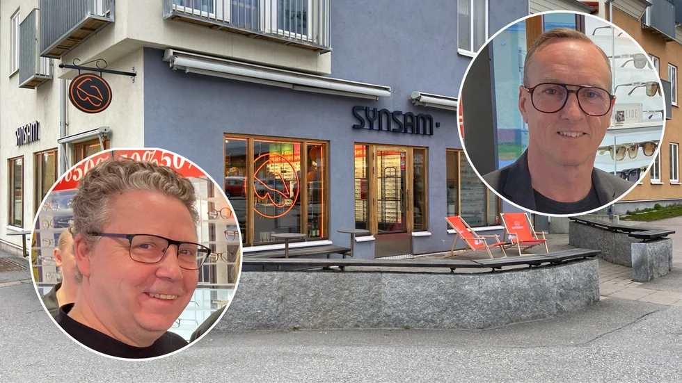 Anders Steiner, till vänster, är butikschef för Synsam i Mareifred och Krister Duwe är kedjans Sverigechef.