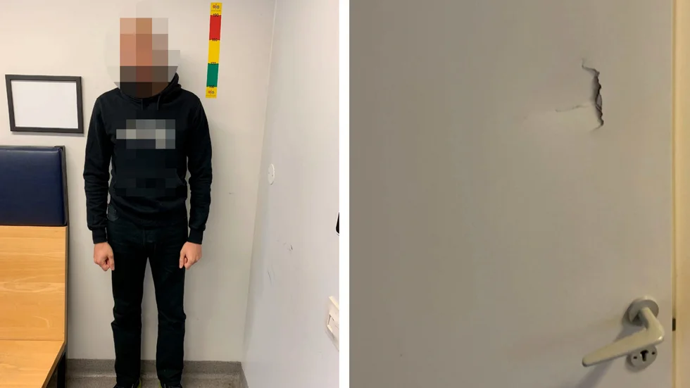 En 24-årig man har åtalats för att ha misshandlat sin sambo. I samband med händelsen ska mannen ha slagit mot en innerdörr. (Bilderna är hämtade ur förundersökningten.) 