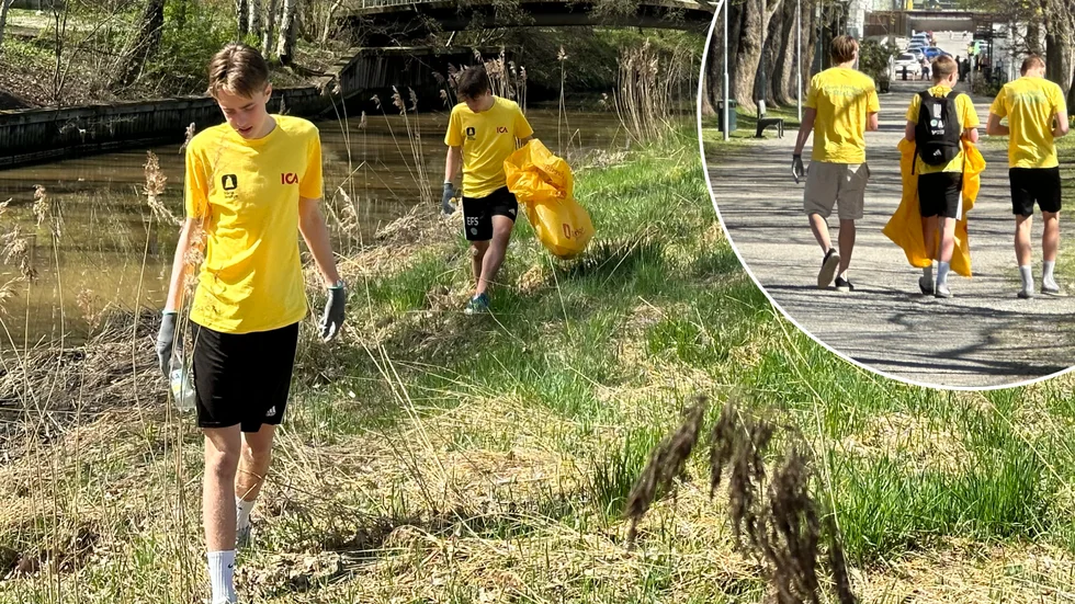 Såg du några skräpplockare med gula tröjor i helgen? Då var det ESK U16-killar som deltog i städkampanjen "Klara, färdiga, städa".