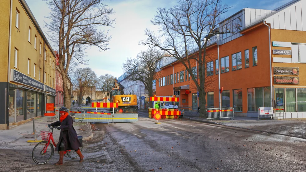 Vägarbetet på Söderväg vid det så kallade Ekenhuset. 