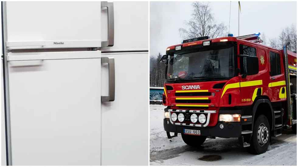 Baksidan av ett kylskåp fattade eld i en villa i Örsundsbro under lördagskvällen.