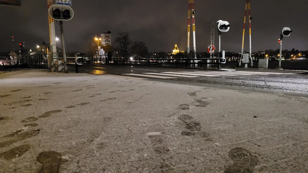 Ett tunt snötäcke ligger över Västervik
