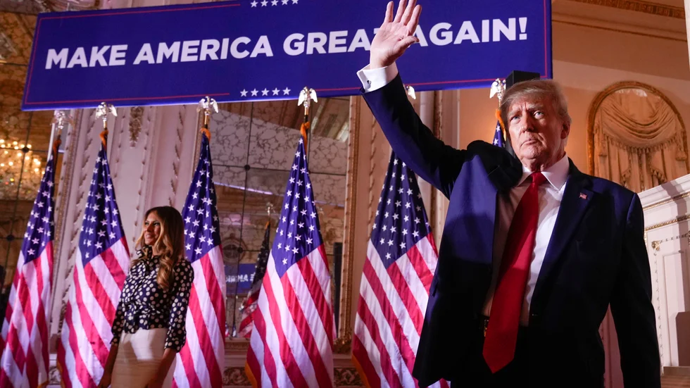 Expresidenten Donald Trump talade till sina anhängare vid egendomen Mar-a-Lago i Florida.