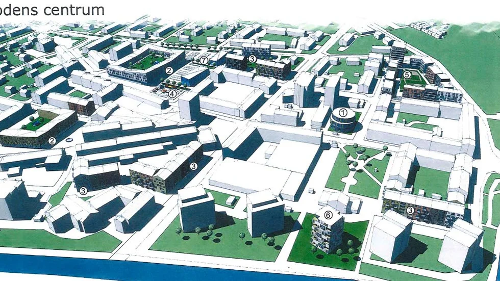 CENTRUM. Kommunen har skissat på en vision om ett nytt centrum med ett nytt kulturhus i stadshusparken och ett nytt punkthus med nio våningar mellan Bodån                    och gamla Centralskolan.