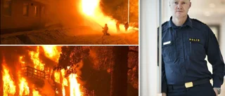 Efter misstänkta mordbranden – polisen har sökt igenom området med specialhund: ”Det mesta tyder på att branden har startat inomhus”