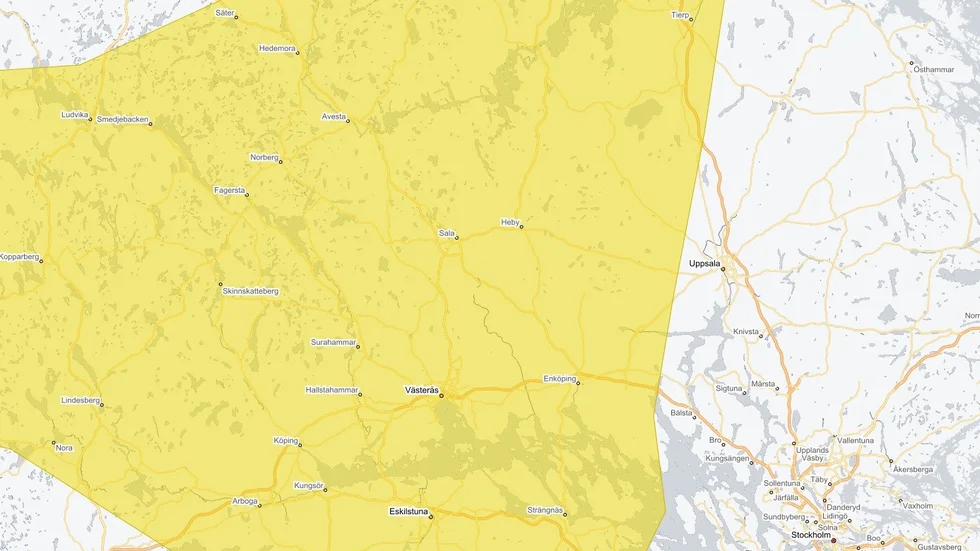 Under söndagen har den gula varningen utökats. Risk för ishalka finns i Enköping.