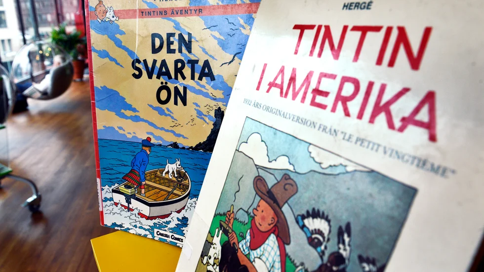 En teckning från "Tintin i Amerika" säljs på auktion nästa år. Omslaget på bilden är från en annan utgåva av boken. Arkivbild.
