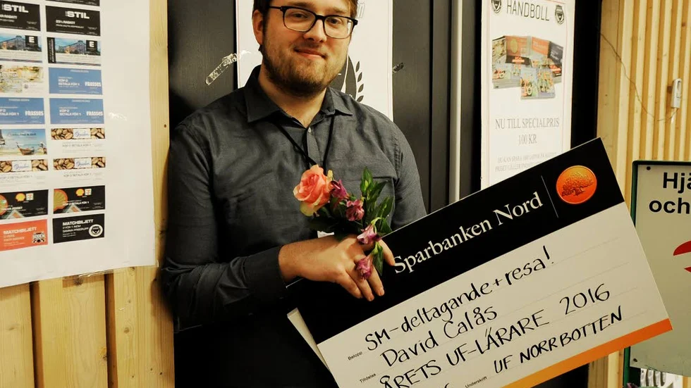 Prisad. David Calås, Kiruna, är Norrbottens bästa UF-lärare i år.