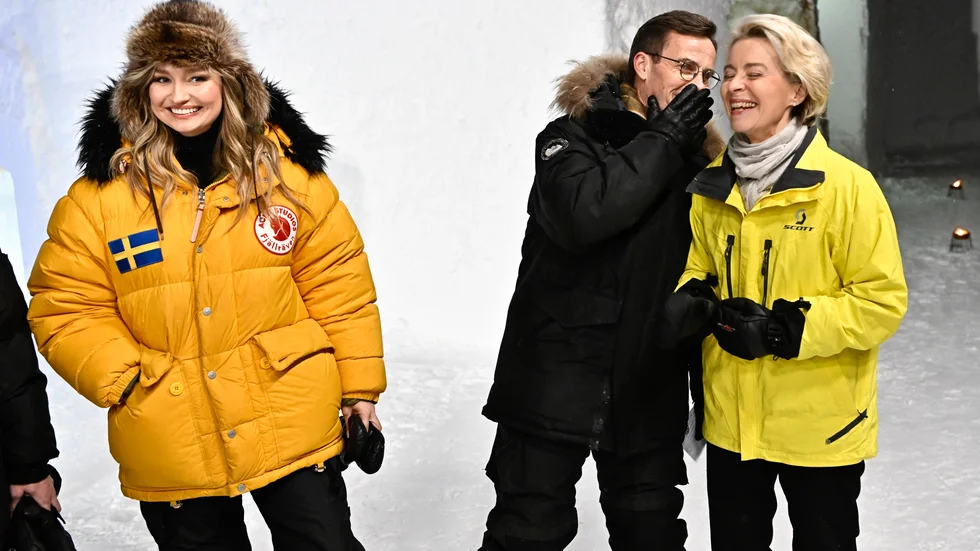 Energi- och näringsminister Ebba Busch (KD), statsminister Ulf Kristersson (M) och EU-kommissionens ordförande Ursula von der Leyen