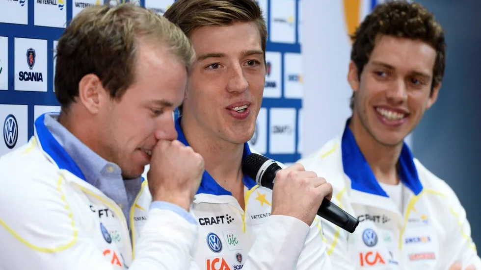 Emil Jönsson, Calle Halfvarsson och Marcus Hellner under torsdagens pressträff i Stockholm.