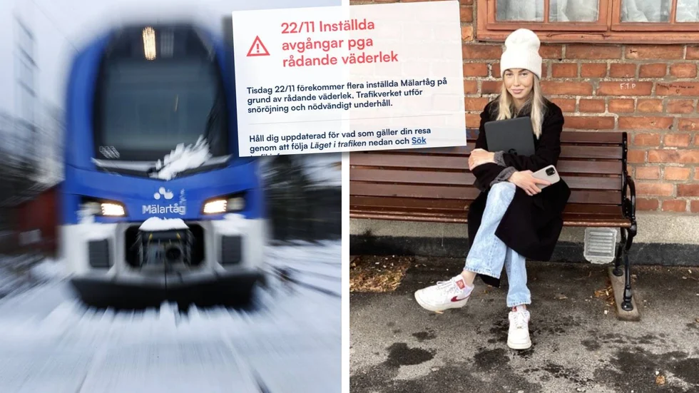 Totalt stopp i tågtrafiken förbi Nyköping och Vagnhärad hela förmiddagen. "Man blir lite frustrerad", säger Ofelia Adolfsson som väntade på tåget mot Stockholm.