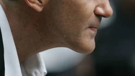 Spanish actor Antonio Banderas, reacts to photographers at the London Premier of their animated film ' Shrek the Third' ', in London Monday June, 11, 2007. (AP Photo/Alastair Grant)