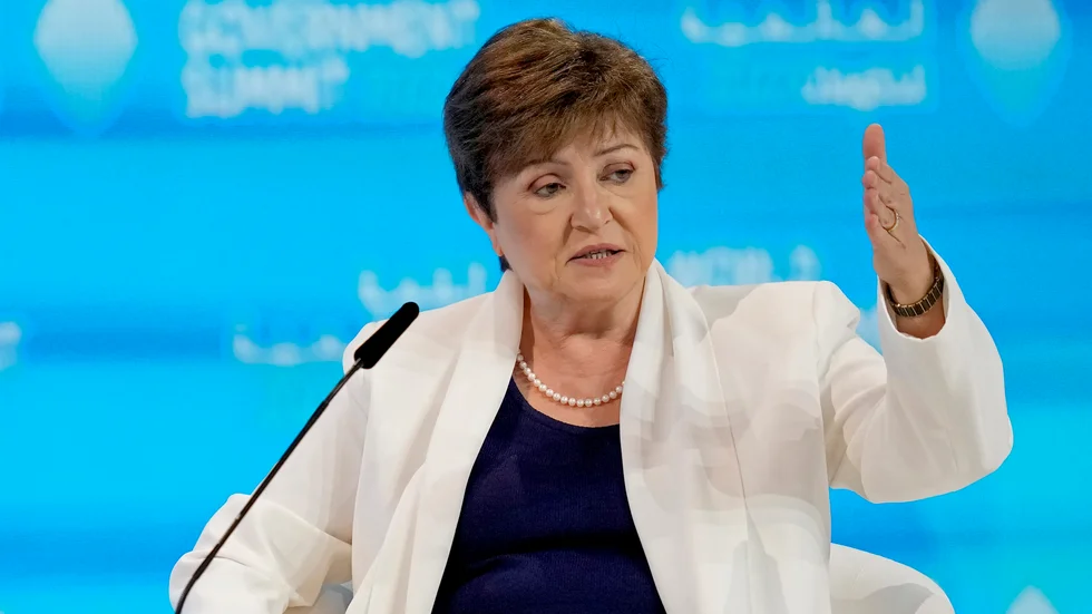 IMF-chefen Kristalina Georgieva flaggade redan i maj för en eventuell sänkning av den globala tillväxtprognosen. Arkivbild.