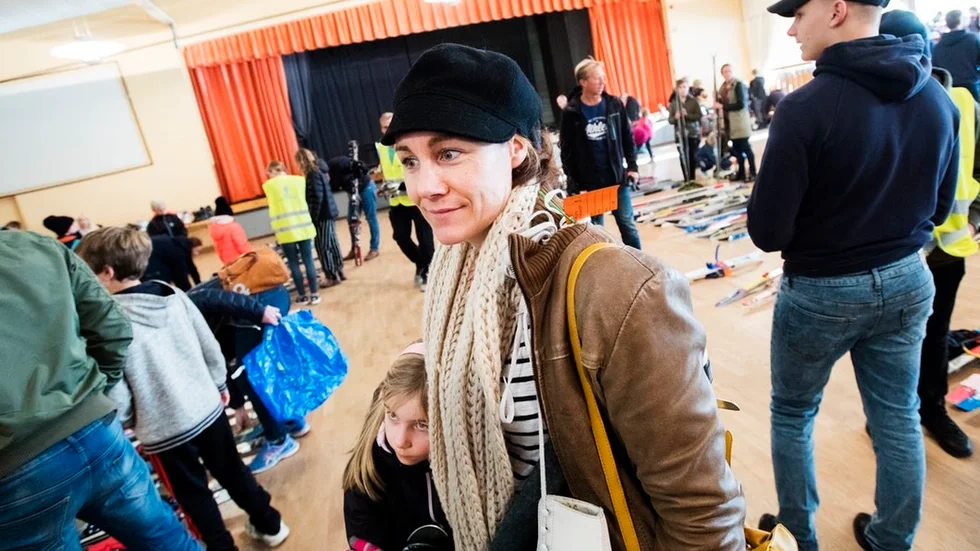 Nina Berthold och dottern Ruby Berthold, 7 år, var på bytesmarknaden för första gången.