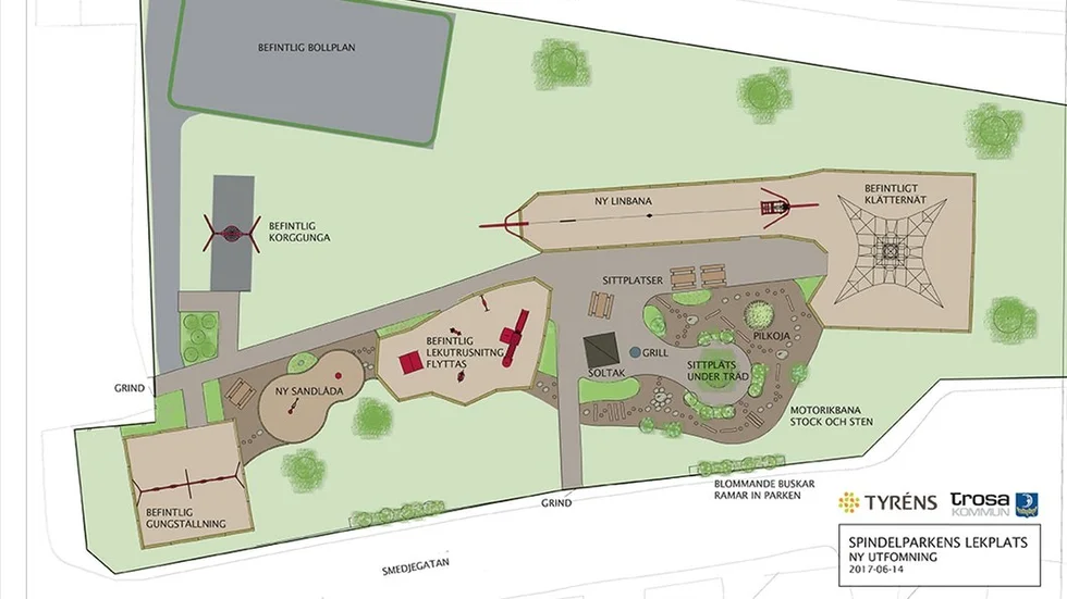 Så blir nya Spindelparken. Sittplatsen under det stora trädet kommer dock inte att bli av.