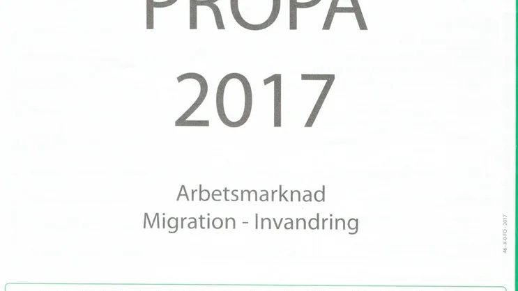 Utskickets första sida. Stilren med lättfattlig text i ämnet "arbetsmarknad - migration - invandring".