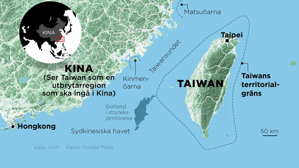 Det omstridda Taiwansundet mellan Taiwan och Kina.
