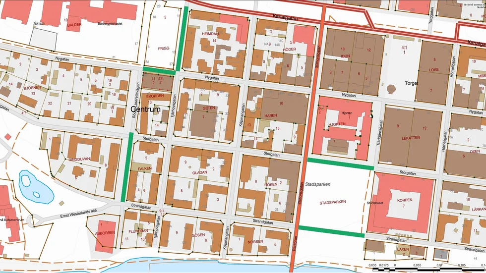 Gröna markeringar är de ytor som kommer att vara avstängda för biltrafik.
