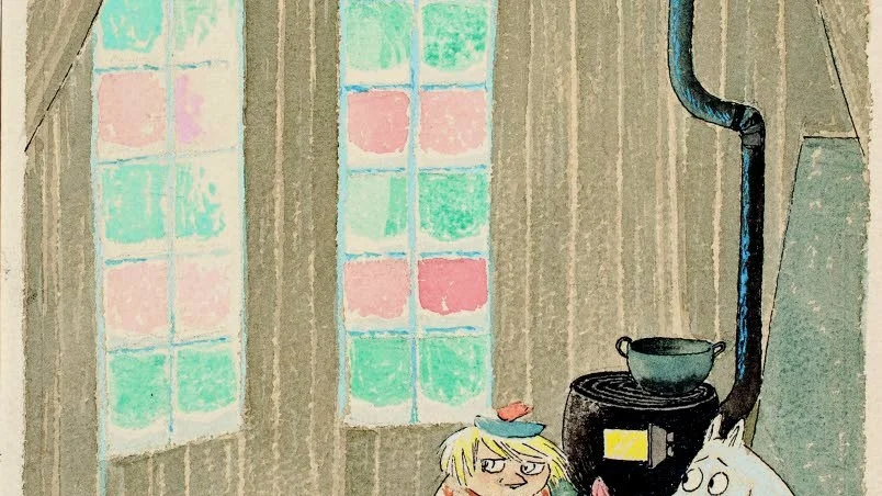 SKISS. I kaminvärmen. Skiss för "Trollvinter" som gavs ut 1957.