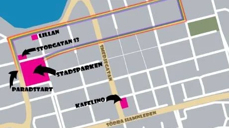 OMRÅDET. Festivalen kommer att pågå på fyra olika platser i centrum. Karta: Maja Bernau