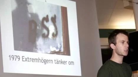 Alexander Bengtsson från Expo föreläste om den svenska extremhögern, i synnerhet Sverigedemokraternas rötter, på Café Insikten vid Framnäs folkhögskola på tisdagskvällen.