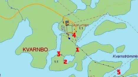 Det planerade kraftverket hamnar nedanför Sälla fiskodling nära Kvarnströmmen. 1. Tilloppskanalen. 2. Kraftverket. 3. Utloppskanal (ev. flyttat längre ner). 4. Befintligt kraftverk (Sälla). 5. Bjäckasströmmen.