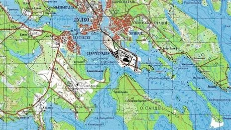 Den sovjetiska hemliga kartan innehåller detaljerade uppgifter om vattendjupen runt Luleå.