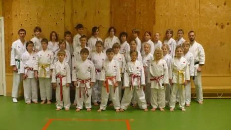 Barn som tidigare graderat. Övre raden, fr. v. Ansvarig tränare Roger Bergstedt, William Lindgren, Samuel Stenlund, Alexander Jadinge, Linus Arvidsson, Fanny Janserius, Alexander Lindqvist, Bartek Brzuchalski, Lucas Norberg, Elin Öhman, Andrea Strandh, Maximus Kilpeläinen, Gustav Bergstedt och huvudinstruktör Fredric Berglund. Mittersta raden, fr. v. Robin Gustavsson, Joel Nygren, Karl Grankvist, Gustav Vincent Bergman, Louise Burman Engman, Tobias Lundberg, Monika Jaszczak, Elina Lindskog, Meja Kilpeläinen och Petter Lundström. Nedre raden, fr. v. Robin Janserius, Kevin Karlsson, Jakob Jonsson, Wilmer Holmqvist, Jonathan Pettersson och Fredrik Borg.
