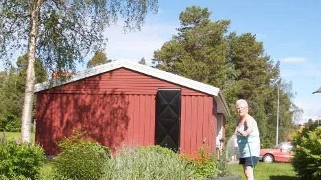 Ulla Lestander (bilden) och Lilly-Ann Jädeby turas om att vattna blommorna. I dag är det Ullas tur.