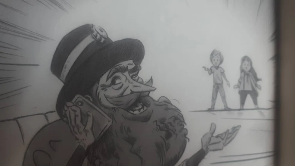 


En skurk smider planer på denna fina teckning av Andrea Femerstrand. 



