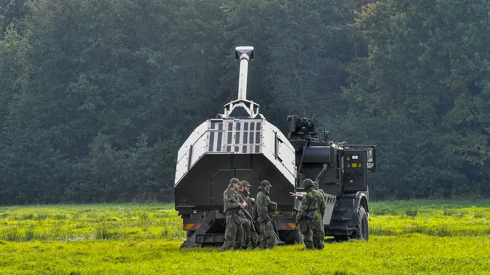 En svensk Archerpjäs i samband med en försvarsövning 2017.
