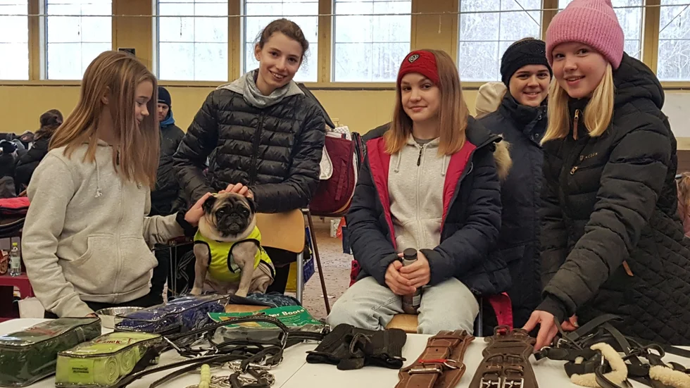 Trivdes på hästloppis och med att vara försäljare gjorde Hanna, Filippa, Tilde, Linnea och Tilda från Övre Ullstämma Ryttarförenings ungdomssektion. Chefen heter Tellus och är mops.