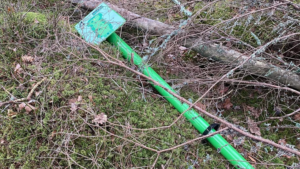 Skyltar har slitits upp och kastats ut i skogen.