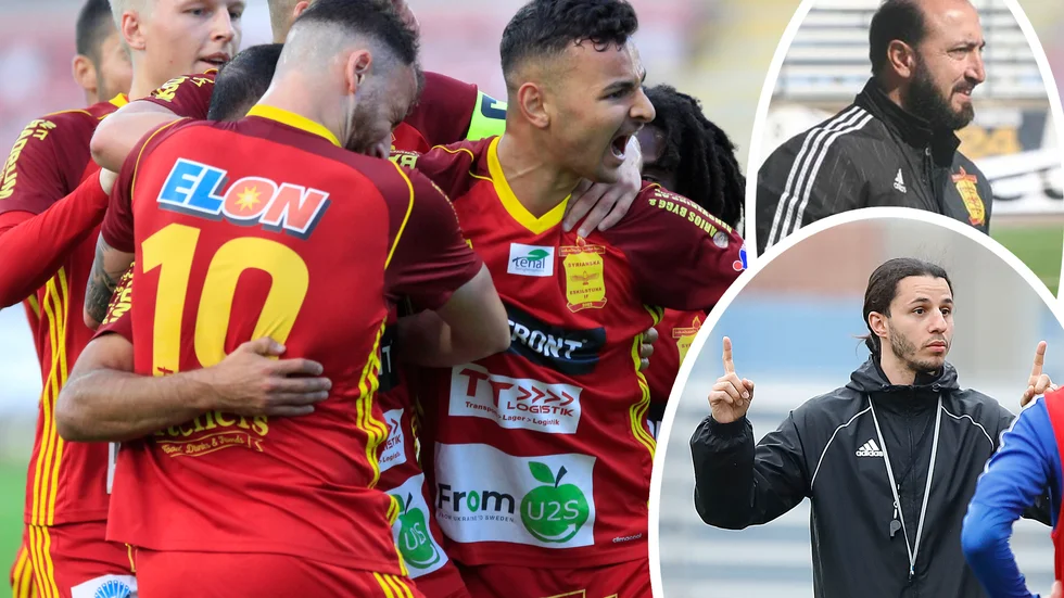 Stefan Ilic (längst ned till höger) är klar som ny huvudtränare för Syrianska Eskilstuna och ersätter Sami Hanna som lämnar sitt uppdrag.