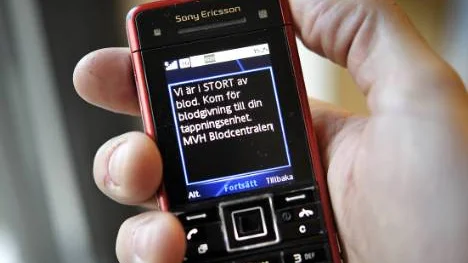 Detta sms gick ut till flera blodgivare under tisdagen. Lagret av blodgruppen A+ är näst intill slut i länets blodcentral på Sunderby sjukhus.