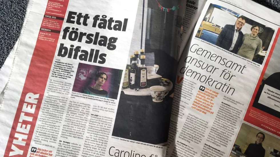 PITEÅ-TIDNINGEN. ”Ett fåtal förslag bifalls” 10/3 samt kommunalråden i Piteås debattartikel ”Gemensamt ansvar för demokratin” 11/3. Anders Nordin skriver om demokratiska processer och hur demokratiutredningen kan påverka den lokala politiken.