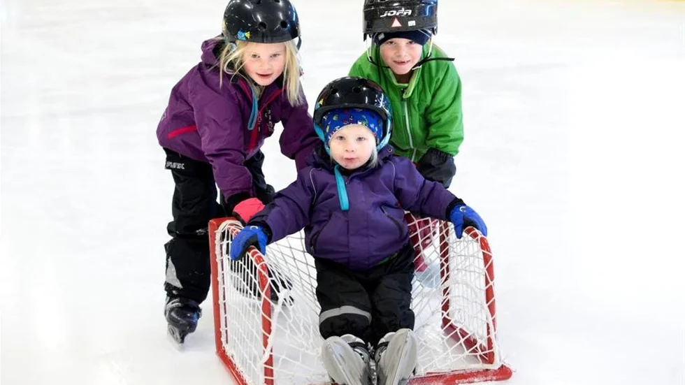 Lovis Hurtig och Lilly Lindberg skjutsade tvåårige Melker Lindberg på målburen.