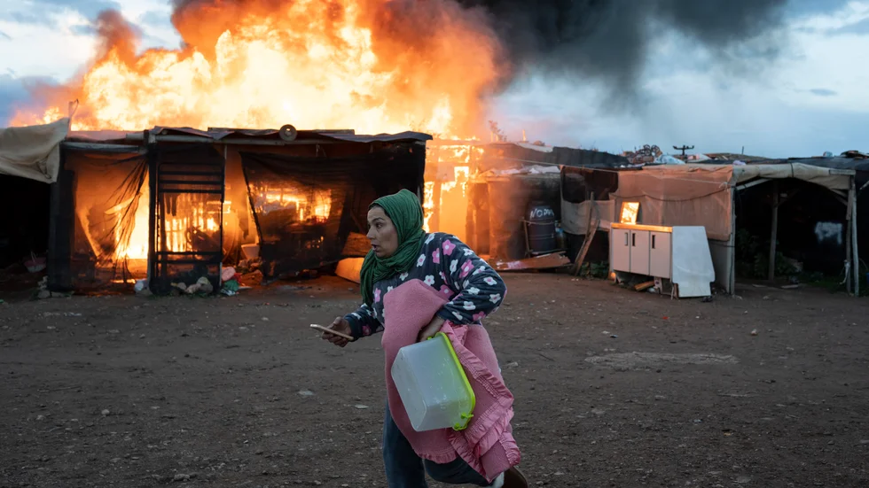 Eldsvåda i ett migrantläger i Almeria i Spanien tidigare i veckan. Arkivfoto.