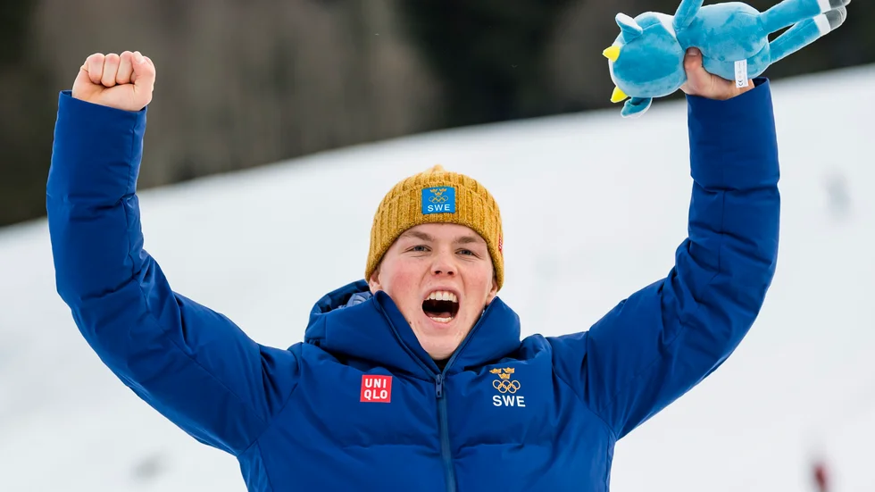 Adam Hofstedt tog silver i JVM-slalomen i S:t Anton. Arkivbild.